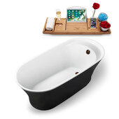  N1161 59'' Modern Oval Soaking Freestanding Bathtub, Black Exterior, White Interior, Oil Rubbed Bronze Drain, with Bamboo Tray
