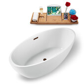  N1301 59'' Modern Oval Soaking Freestanding Bathtub, White Exterior, White Interior, Oil Rubbed Bronze Drain, with Bamboo Tray