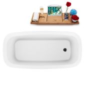  59'' Oval Freestanding Soaking Bathtub In White With Rubbed Oil Bronze Internal Drain and FREE Natural Bamboo Wooden Tray, 59-1/8''W x 28-5/16''D x 23-5/8''H