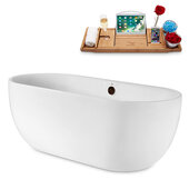  N1800 67'' Modern Oval Soaking Freestanding Bathtub, White Exterior, White Interior, Oil Rubbed Bronze Drain, with Bamboo Tray