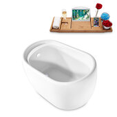  N2040 51'' Modern Oval Soaking Freestanding Bathtub, White Exterior, White Interior, White Internal Drain, with Bamboo Tray