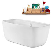  N2060 59'' Modern Oval Soaking Freestanding Bathtub, White Exterior, White Interior, White Internal Drain, with Bamboo Tray
