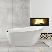  N281 67'' Modern Oval Soaking Freestanding Bathtub, White Exterior, White Interior, Black Internal Drain, with Bamboo Tray