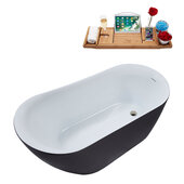  N292 59'' Modern Oval Soaking Freestanding Bathtub, Grey Exterior, White Interior, Nickel Internal Drain, with Bamboo Tray