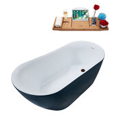  N293 59'' Modern Oval Soaking Freestanding Bathtub, Light Blue Exterior, White Interior, Oil Rubbed Bronze Drain, with Bamboo Tray