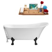  67'' Soaking Tub In White, With Black Clawfoot, Included Chrome External Drain and FREE Natural Bamboo Wooden Tray, 66-7/8''W x 31-1/2''D x 31-1/2''H