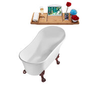  N347 59'' Vintage Oval Soaking Clawfoot Tub, White Exterior, White Interior, Oil Rubbed Bronze Clawfoot, Gold Drain, w/ Bamboo Tray