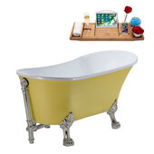  N350 63'' Vintage Oval Soaking Clawfoot Bathtub, Yellow Exterior, White Interior, Nickel Clawfoot, Nickel External Drain, w/ Tray