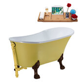  N350 63'' Vintage Oval Soaking Clawfoot Tub, Yellow Exterior, White Interior, Oil Rubbed Bronze Clawfoot, Gold External Drain, w/ Tray