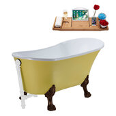  N350 63'' Vintage Oval Soaking Clawfoot Tub, Yellow Exterior, White Interior, Oil Rubbed Bronze Clawfoot, White External Drain, w/ Tray