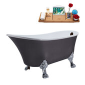  N351 63'' Vintage Oval Soaking Clawfoot Tub, Grey Exterior, White Interior, Chrome Clawfoot, Oil Rubbed Bronze External Drain, w/ Tray