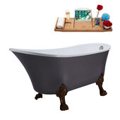  N351 63'' Vintage Oval Soaking Clawfoot Tub, Grey Exterior, White Interior, Oil Rubbed Bronze Clawfoot, Nickel External Drain, w/ Tray