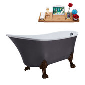  N351 63'' Vintage Oval Soaking Clawfoot Tub, Grey Exterior, White Interior, Oil Rubbed Bronze Clawfoot, Chrome External Drain, w/ Tray