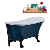  N352 63'' Vintage Oval Soaking Clawfoot Bathtub, Light Blue Exterior, White Interior, Black Clawfoot, Black External Drain, w/ Tray