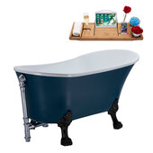  N352 63'' Vintage Oval Soaking Clawfoot Bathtub, Light Blue Exterior, White Interior, Black Clawfoot, Chrome External Drain, w/ Tray
