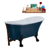  N352 63'' Vintage Oval Soaking Clawfoot Tub, Light Blue Exterior, White Interior, Black Clawfoot, Oil Rubbed Bronze External Drain, w/ Tray