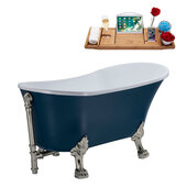  N352 63'' Vintage Oval Soaking Clawfoot Bathtub, Light Blue Exterior, White Interior, Nickel Clawfoot, Nickel External Drain, w/ Tray
