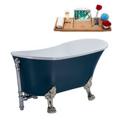 N352 63'' Vintage Oval Soaking Clawfoot Bathtub, Light Blue Exterior, White Interior, Nickel Clawfoot, Chrome External Drain, w/ Tray