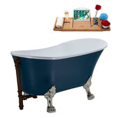  N352 63'' Vintage Oval Soaking Clawfoot Tub, Light Blue Exterior, White Interior, Nickel Clawfoot, Oil Rubbed Bronze External Drain, w/ Tray