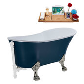  N352 63'' Vintage Oval Soaking Clawfoot Bathtub, Light Blue Exterior, White Interior, Nickel Clawfoot, White External Drain, w/ Tray