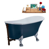  N352 63'' Vintage Oval Soaking Clawfoot Tub, Light Blue Exterior, White Interior, Chrome Clawfoot, Oil Rubbed Bronze External Drain, w/ Tray