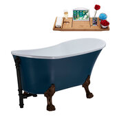  N352 63'' Vintage Oval Soaking Clawfoot Tub, Light Blue Exterior, White Interior, Oil Rubbed Bronze Clawfoot, Black External Drain, w/ Tray