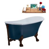  N352 63'' Vintage Oval Soaking Clawfoot Tub, Light Blue Exterior, White Interior, Oil Rubbed Bronze Clawfoot, ORB External Drain, w/ Tray