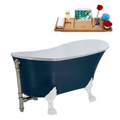  N352 63'' Vintage Oval Soaking Clawfoot Bathtub, Light Blue Exterior, White Interior, White Clawfoot, Nickel External Drain, w/ Tray