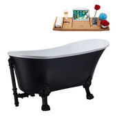  N353 63'' Vintage Oval Soaking Clawfoot Bathtub, Black Exterior, White Interior, Black Clawfoot, Black External Drain, w/ Tray