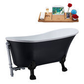  N353 63'' Vintage Oval Soaking Clawfoot Bathtub, Black Exterior, White Interior, Black Clawfoot, Chrome External Drain, w/ Tray