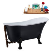  N353 63'' Vintage Oval Soaking Clawfoot Tub, Black Exterior, White Interior, Black Clawfoot, Oil Rubbed Bronze External Drain, w/ Tray