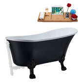  N353 63'' Vintage Oval Soaking Clawfoot Bathtub, Black Exterior, White Interior, Black Clawfoot, White External Drain, w/ Tray