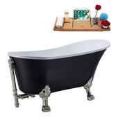  N353 63'' Vintage Oval Soaking Clawfoot Bathtub, Black Exterior, White Interior, Nickel Clawfoot, Nickel External Drain, w/ Tray