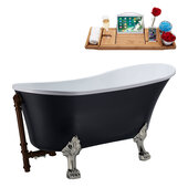  N353 63'' Vintage Oval Soaking Clawfoot Tub, Black Exterior, White Interior, Nickel Clawfoot, Oil Rubbed Bronze External Drain, w/ Tray