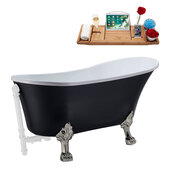  N353 63'' Vintage Oval Soaking Clawfoot Bathtub, Black Exterior, White Interior, Nickel Clawfoot, White External Drain, w/ Tray