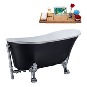  N353 63'' Vintage Oval Soaking Clawfoot Bathtub, Black Exterior, White Interior, Chrome Clawfoot, Chrome External Drain, w/ Tray