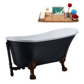  N353 63'' Vintage Oval Soaking Clawfoot Tub, Black Exterior, White Interior, Oil Rubbed Bronze Clawfoot, Black External Drain, w/ Tray