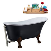  N353 63'' Vintage Oval Soaking Clawfoot Tub, Black Exterior, White Interior, Oil Rubbed Bronze Clawfoot, Nickel External Drain, w/ Tray