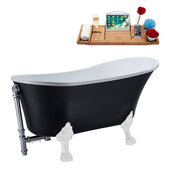  N353 63'' Vintage Oval Soaking Clawfoot Bathtub, Black Exterior, White Interior, White Clawfoot, Chrome External Drain, w/ Tray