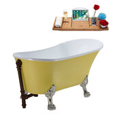  N354 55'' Vintage Oval Soaking Clawfoot Tub, Yellow Exterior, White Interior, Nickel Clawfoot, Oil Rubbed Bronze External Drain, w/ Tray
