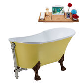  N354 55'' Vintage Oval Soaking Clawfoot Tub, Yellow Exterior, White Interior, Oil Rubbed Bronze Clawfoot, Nickel External Drain, w/ Tray
