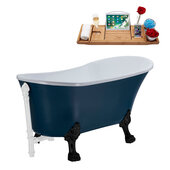  N356 55'' Vintage Oval Soaking Clawfoot Bathtub, Light Blue Exterior, White Interior, Black Clawfoot, White External Drain, w/ Tray