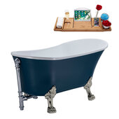  N356 55'' Vintage Oval Soaking Clawfoot Bathtub, Light Blue Exterior, White Interior, Nickel Clawfoot, Chrome External Drain, w/ Tray