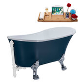  N356 55'' Vintage Oval Soaking Clawfoot Bathtub, Light Blue Exterior, White Interior, Chrome Clawfoot, White External Drain, w/ Tray