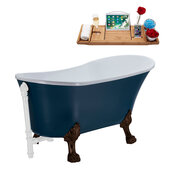  N356 55'' Vintage Oval Soaking Clawfoot Tub, Light Blue Exterior, White Interior, Oil Rubbed Bronze Clawfoot, White External Drain, w/ Tray