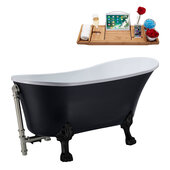  N357 55'' Vintage Oval Soaking Clawfoot Bathtub, Black Exterior, White Interior, Black Clawfoot, Nickel External Drain, w/ Tray