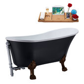  N357 55'' Vintage Oval Soaking Clawfoot Tub, Black Exterior, White Interior, Oil Rubbed Bronze Clawfoot, Chrome External Drain, w/ Tray