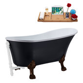  N357 55'' Vintage Oval Soaking Clawfoot Tub, Black Exterior, White Interior, Oil Rubbed Bronze Clawfoot, White External Drain, w/ Tray