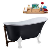  N357 55'' Vintage Oval Soaking Clawfoot Tub, Black Exterior, White Interior, White Clawfoot, Oil Rubbed Bronze External Drain, w/ Tray