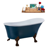  N360 55'' Vintage Oval Soaking Clawfoot Tub, Light Blue Exterior, White Interior, Oil Rubbed Bronze Clawfoot, Black Drain, w/ Bamboo Tray